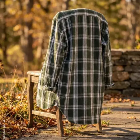 Chemise grand-père carreaux vert en flanelle M à 5XL