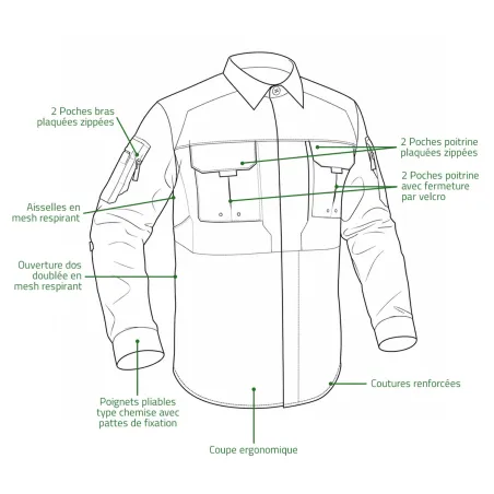 Chemise Fighter renforcée respirante kaki M à 3XL