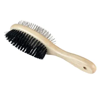 Brosse chien double face en bois - 23 cm
