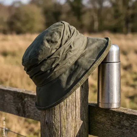 Chapeau Diana Country Vert - Coton Ciré Imperméable