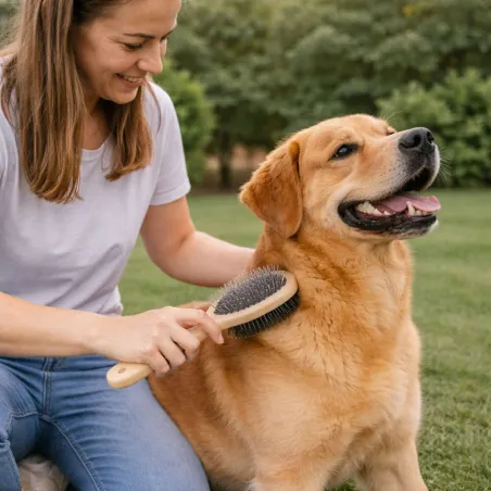 Brosse chien double face en bois - 23 cm