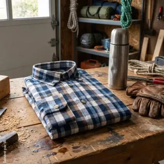 Chemise homme flanelle coton à carreaux bleus et marron