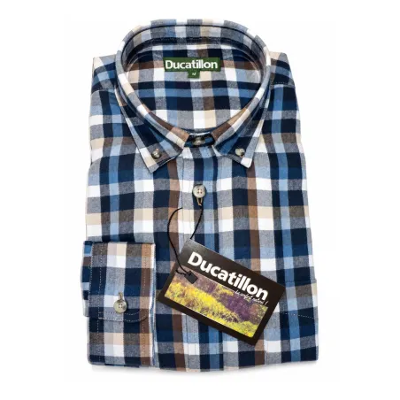 Chemise homme flanelle coton à carreaux bleus et marron