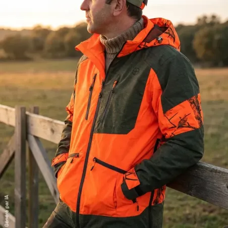 Veste de Chasse Technique Isis Orange/Verte T2XL - Norme EPI Grand Gibier
