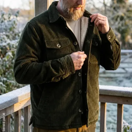 Veste Deerhunter verte en velours côtelé doublée sherpa