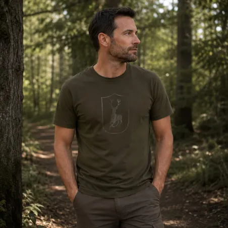T-shirt Deerhunter cerf kaki viscose de bambou coton stretch