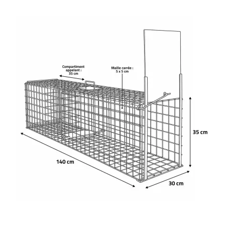 Cage à renard ultra-résistante 140x35cm pour prédateurs 13kg