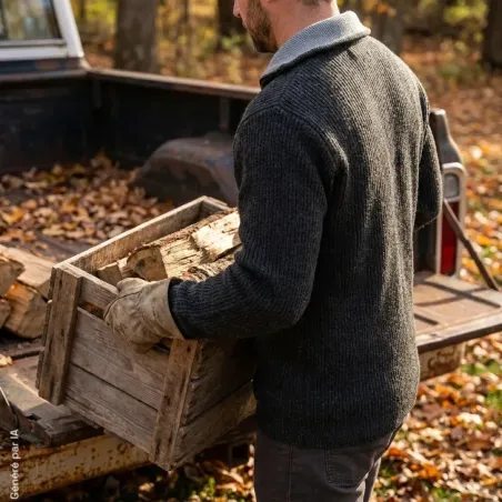 Pull Lorry gris anthracite col camionneur zippé