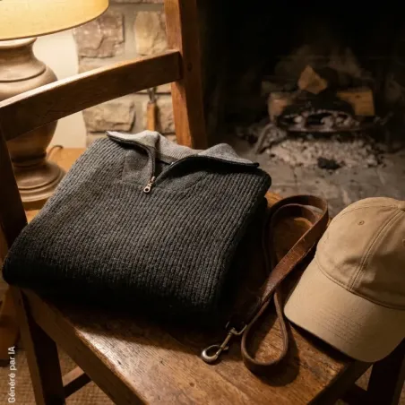 Pull Lorry gris anthracite col camionneur zippé