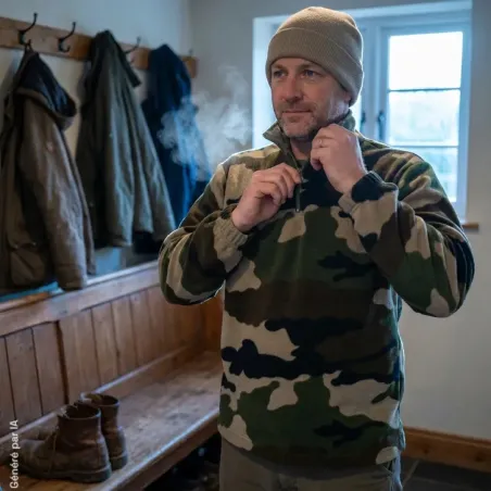 Sweat polaire camouflage col zippé 210 g/m²
