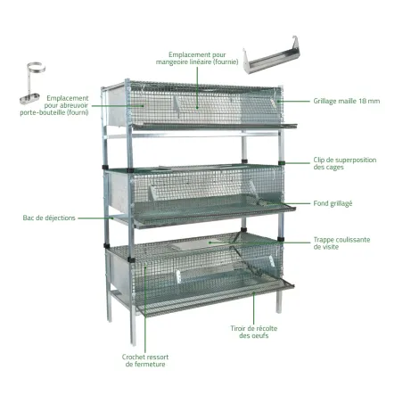 Kit 3 cages compactes pour cailles pondeuses 100x50x180cm