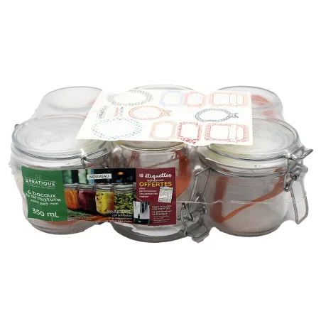 6 Bocaux 350ml + 10 Étiquettes - Conservation Aliments
