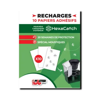 10 feuilles adhésives rechange piège Hexacatch anti-moustiques