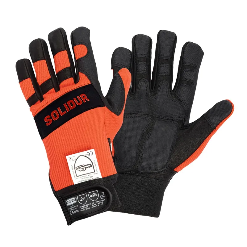 Gants Solidur orange anti-scies main gauche classe 1