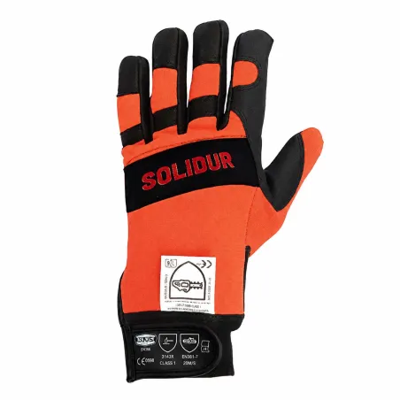 Gants Solidur orange anti-scies main gauche classe 1