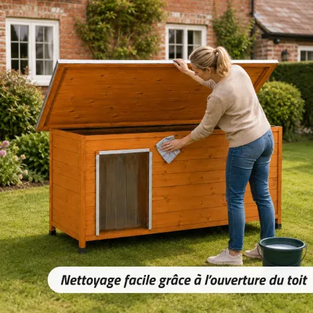 Niche en bois isolante 2XL pour chien - Épicéa 3 couches