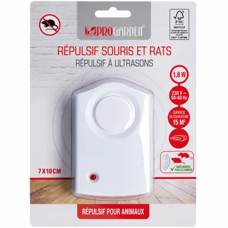 Répulsif à ultrasons anti-rats et souris sur prise 15 m²