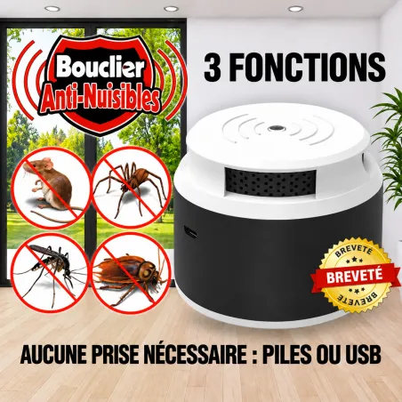 Pack 3 répulsifs ultrasons 360° intérieur 40 m²