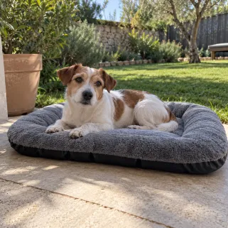 Coussin chien ovale gris antidérapant 60x40cm - Confort