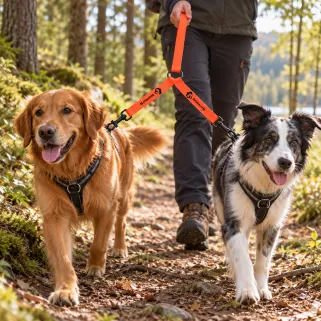 Laisse double pour chiens - Orange 3cm x 1,50m