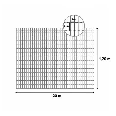 Grillage PVC 1,2m x 20m - Maille 5x10cm - Fil Ø2,5mm