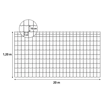 Grillage PVC 1,2m x 20m - Maille 5x10cm - Fil 2,1mm résistant