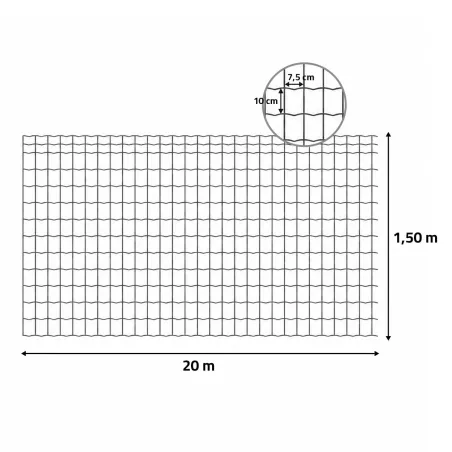 Grillage PVC galvanisé 1,5m x 20m - Maille 75x100mm Ø2,1mm