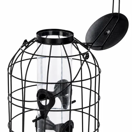 Mangeoire suspendue en métal noir pour oiseaux du jardin