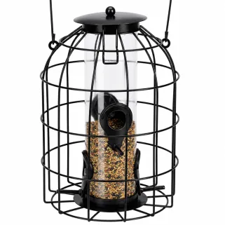 Mangeoire suspendue en métal noir pour oiseaux du jardin