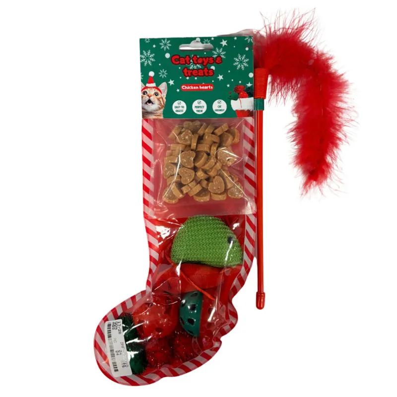 Chaussettes de Noël pour chat avec friandises et jouets
