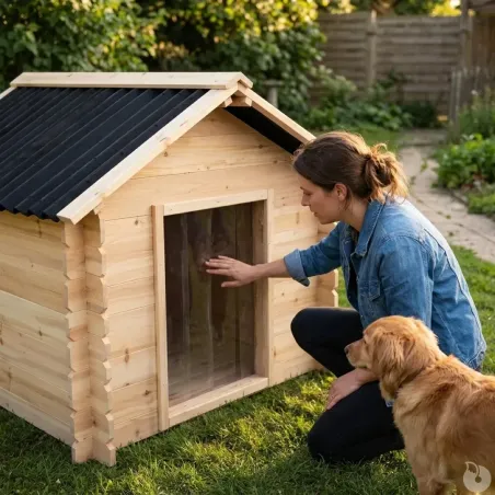 Niche chalet en épicéa pour chien - Taille M - Toit PVC