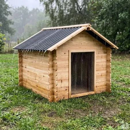 Niche chalet en épicéa pour chien - Taille M - Toit PVC