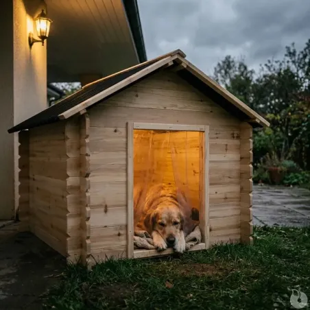 Niche chalet en épicéa pour chien - Taille M - Toit PVC