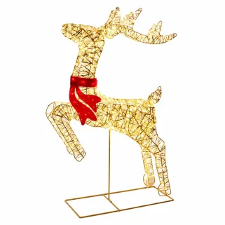 Renne LED doré à nœud rouge - Décoration Noël extérieur 50x88cm