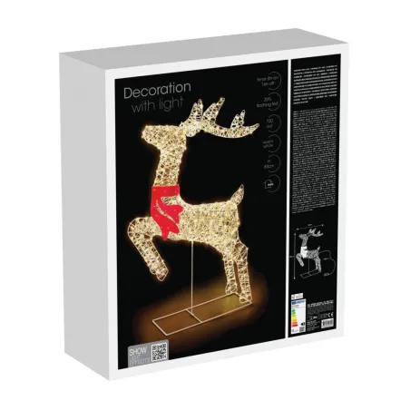 Renne LED doré à nœud rouge - Décoration Noël extérieur 50x88cm