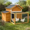Poulailler 3 poules bois + enclos sécurisé toit plastique