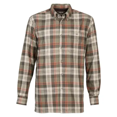 Chemise technique outdoor kaki-rouge doublée polaire