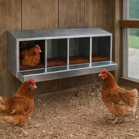 Nid pondoir galvanisé 4 cases pour poules pondeuses