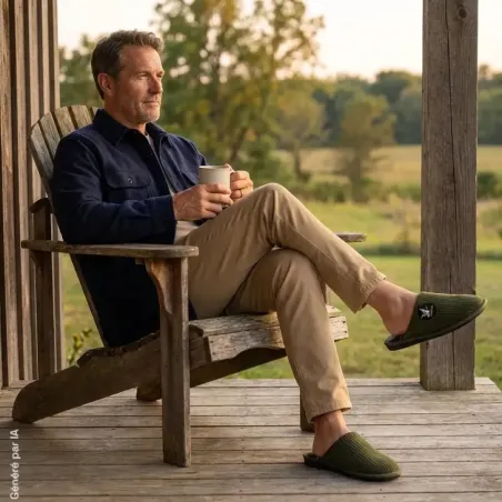 Chaussons homme Francisco kaki - Confort exclusif