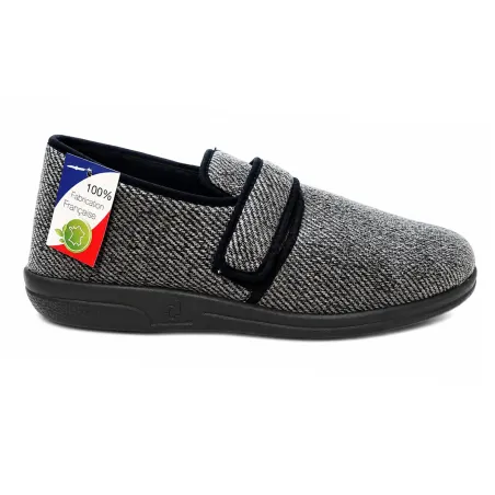 Chaussons homme gris scratch confort made in France