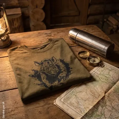 T-shirt Sanglier Kaki - Style Nature Robuste