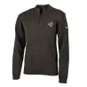 Pull col zippé brodé sanglier marron en laine et acrylique