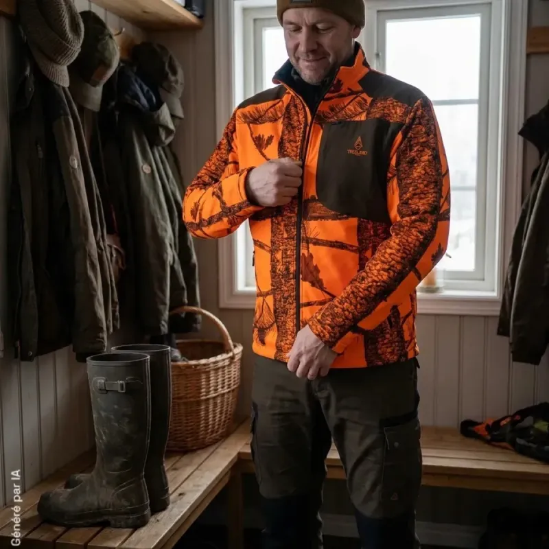 Veste réversible camo orange/vert pour extérieur