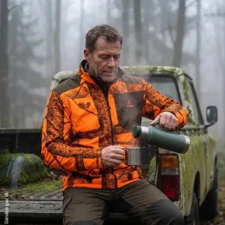 Veste réversible camo orange/vert pour extérieur