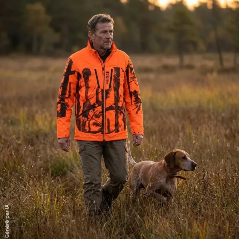 Veste imperméable camouflage orange pour chasse
