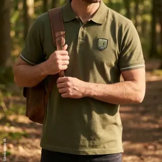 Polo Percussion kaki manches courtes logo brodé
