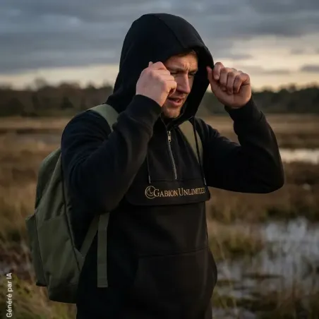 Sweat noir à capuche Gabion Unlimited demi-zip Baie