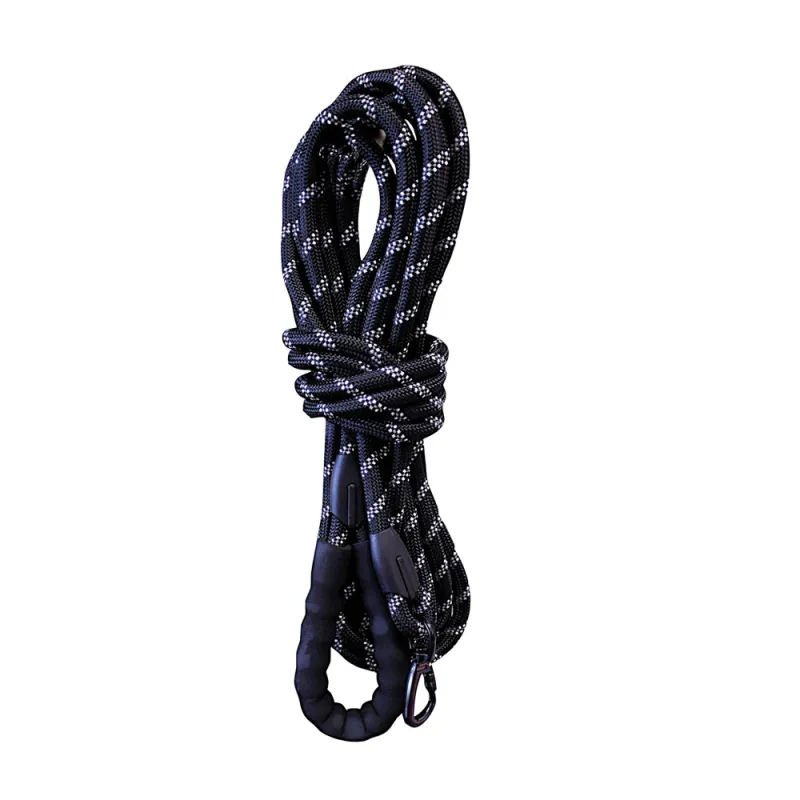 Longe réfléchissante 10m nylon - Noir avec mousqueton sécurité