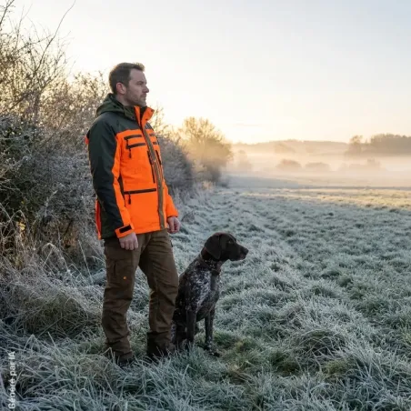 Veste Francital Cerbère orange fluo et vert 11 poches