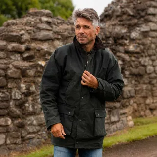 Veste cirée Benson olive à capuche pour extérieur